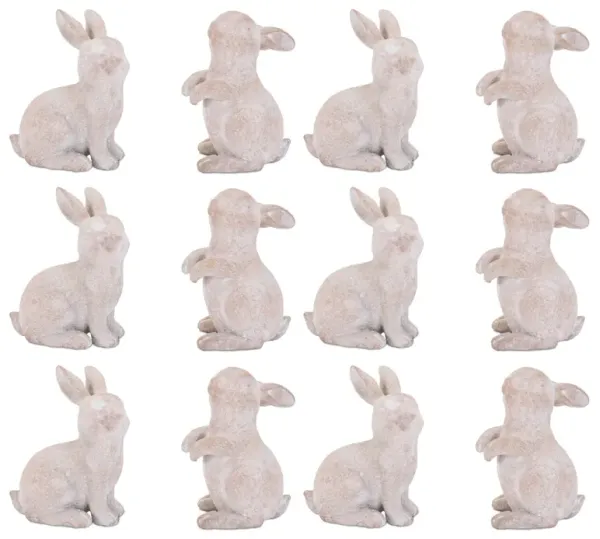 Set of 12 Distressed Mini Bunny Figurines for Spring or Easter Table Decor