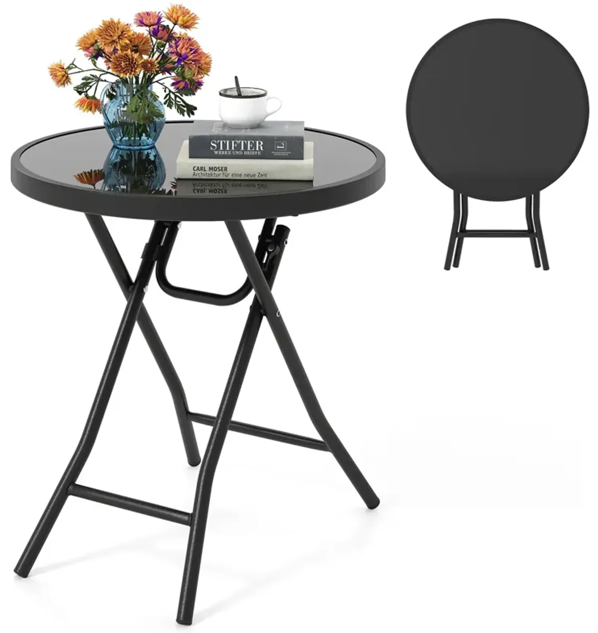 18 Inch Folding Side Table Patio Round Compact Side Table