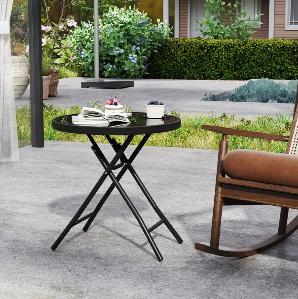 18 Inch Folding Side Table Patio Round Compact Side Table