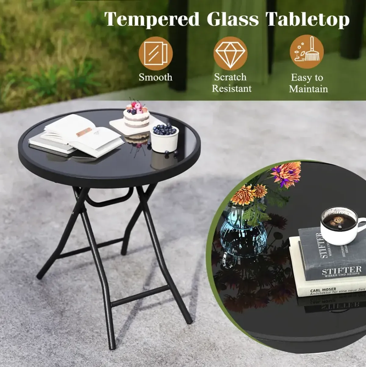 18 Inch Folding Side Table Patio Round Compact Side Table
