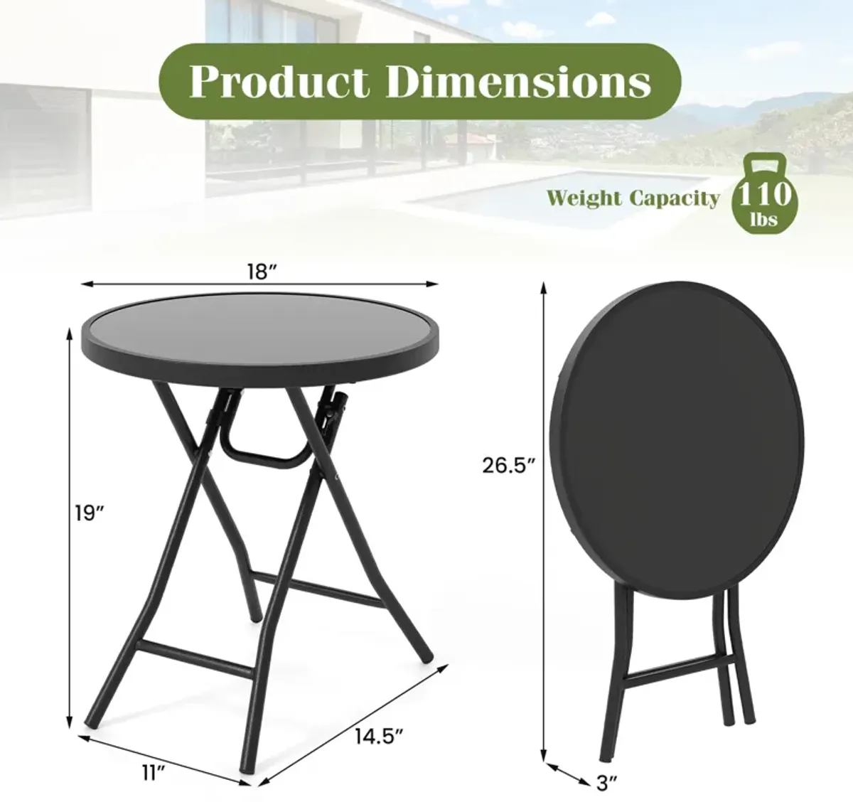 18 Inch Folding Side Table Patio Round Compact Side Table