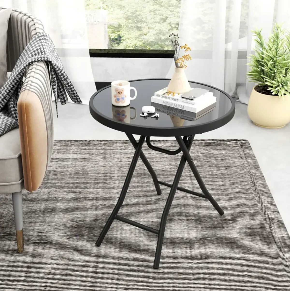 18 Inch Folding Side Table Patio Round Compact Side Table