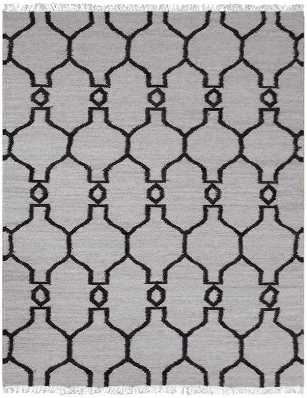RUGSOTIC CARPETS HAND WOVEN FLAT WEAVE KILIM WOOL ECO-FRIENDLY AREA RUGS  - 4'x6', Rectangle Shape, White Brown Color, Contemporary Modern Design, Low Pile Handmade Rugs for Living Room (D00129)