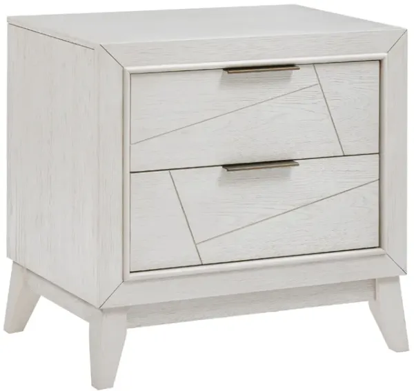 Zine Nightstand, 2 Drawers, Antique White Oak Wood, Flat Black Handles - Benzara