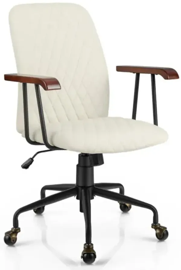 Hivvago Velvet Home Office Chair with Wooden Armrest