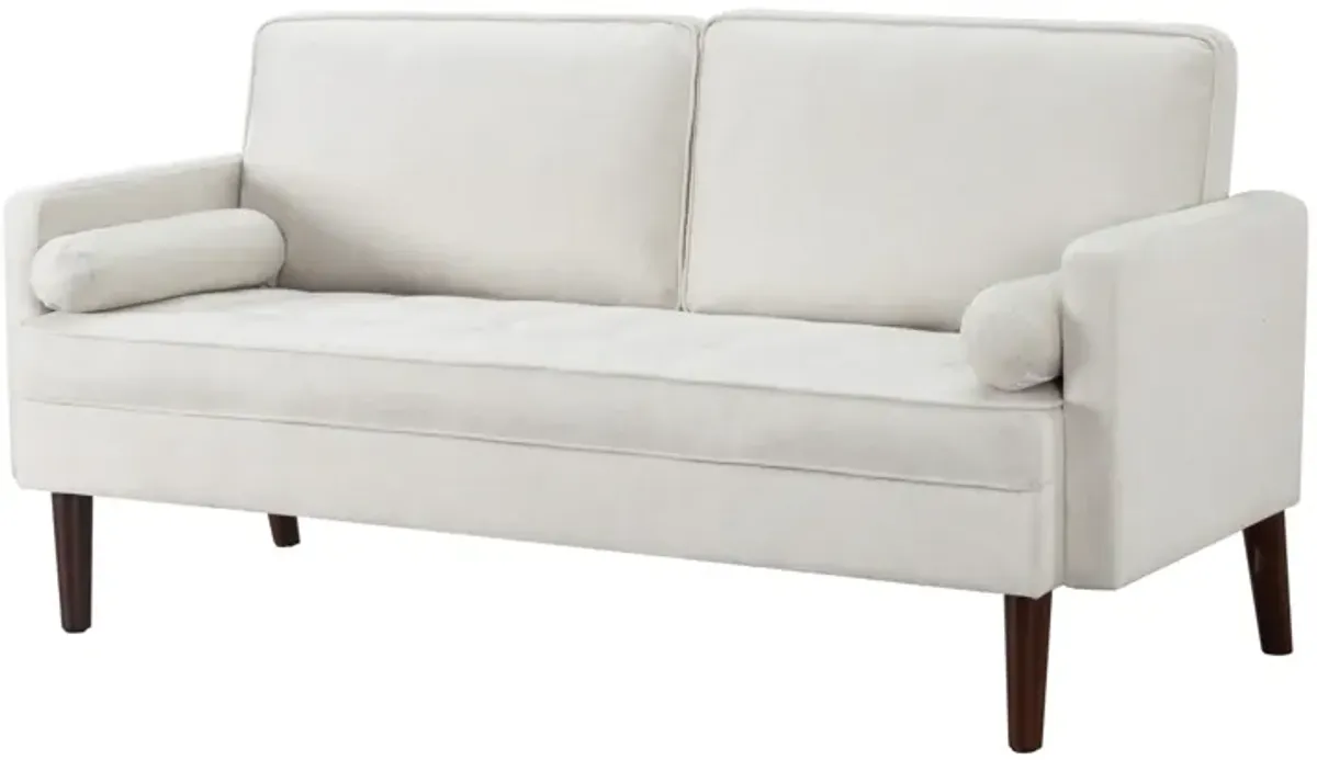 65 in. W Square Arm Polyester Modern Straight Sofa in White