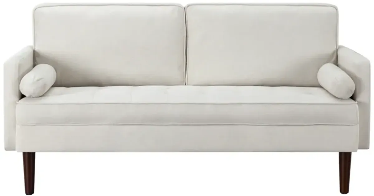 65 in. W Square Arm Polyester Modern Straight Sofa in White