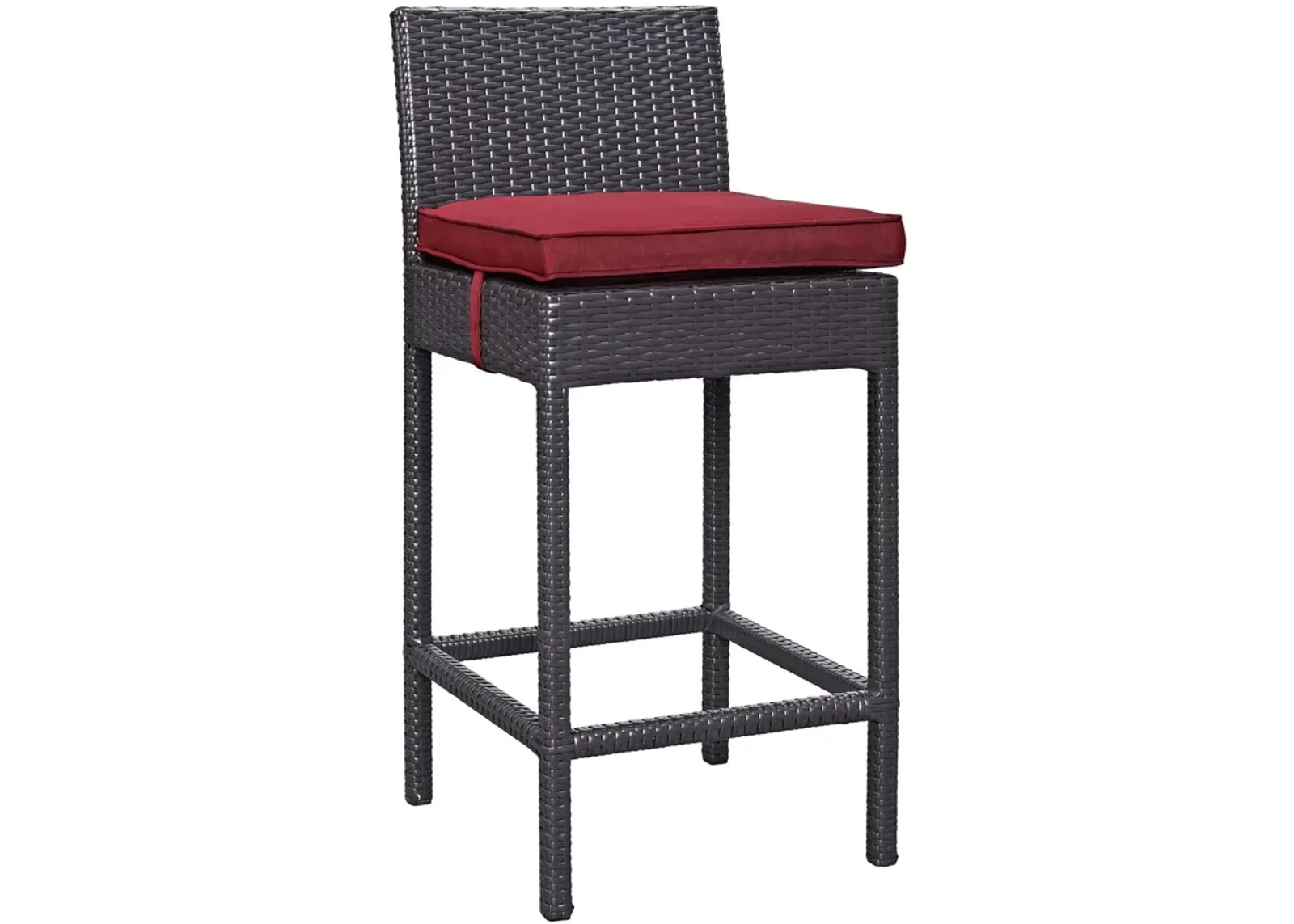 Modway Convene Wicker Rattan Outdoor Patio Bar Stool with Cushion in Espresso Red