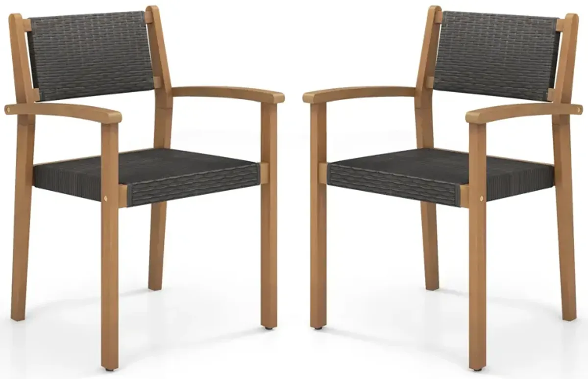 Set of 2 Stackable Outdoor Wicker Dining Chair