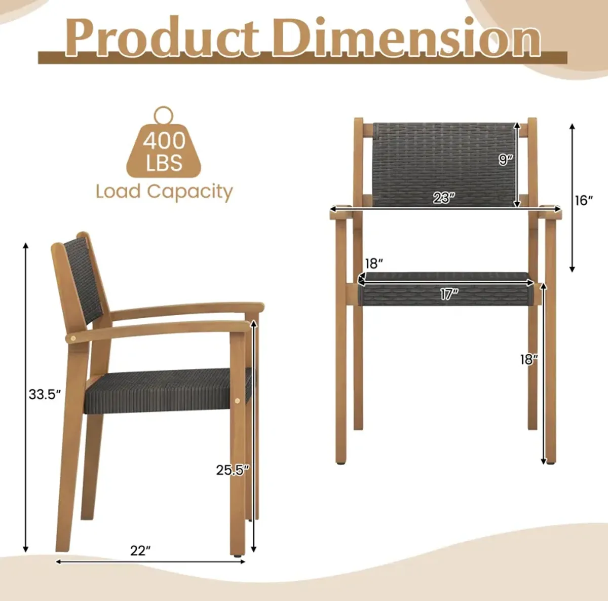 Set of 2 Stackable Outdoor Wicker Dining Chair