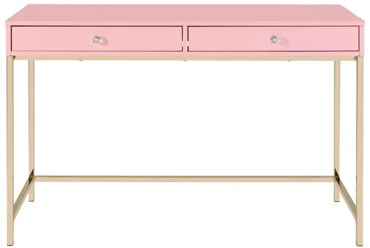 Writing Desk with 2 Storage Compartments, Pink and Gold-Benzara