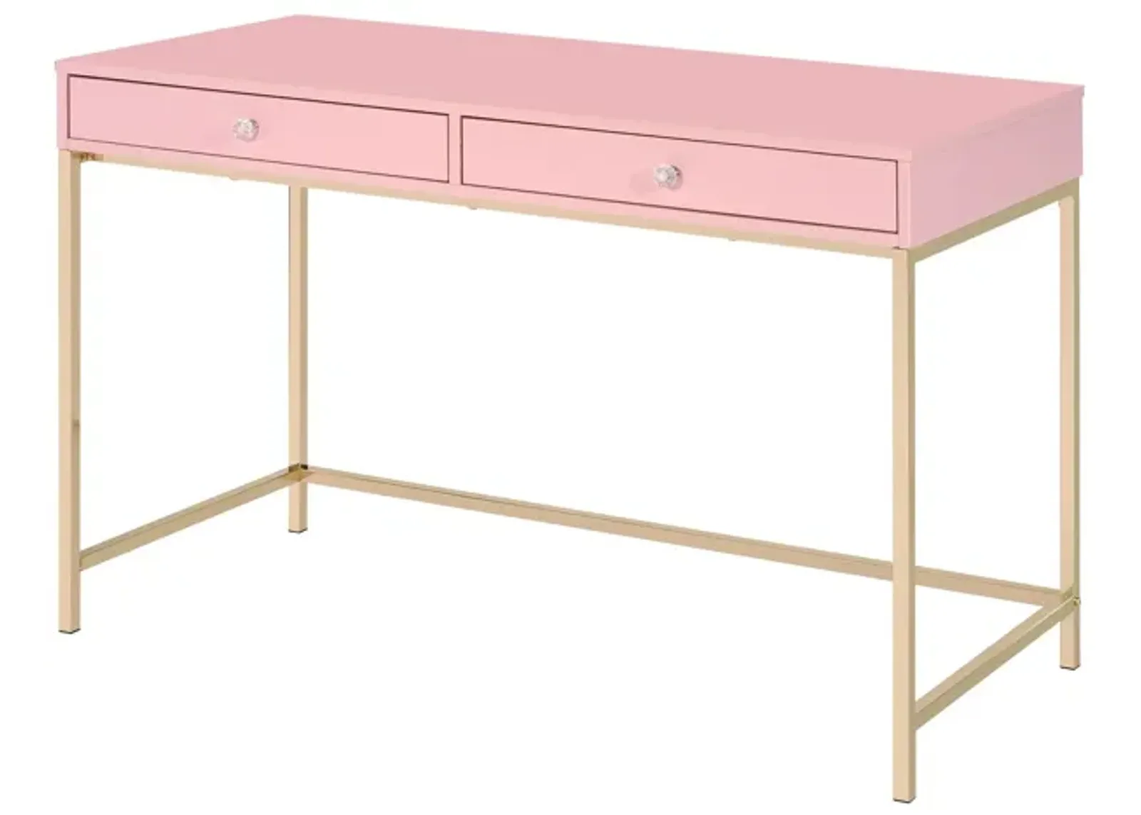 Writing Desk with 2 Storage Compartments, Pink and Gold-Benzara