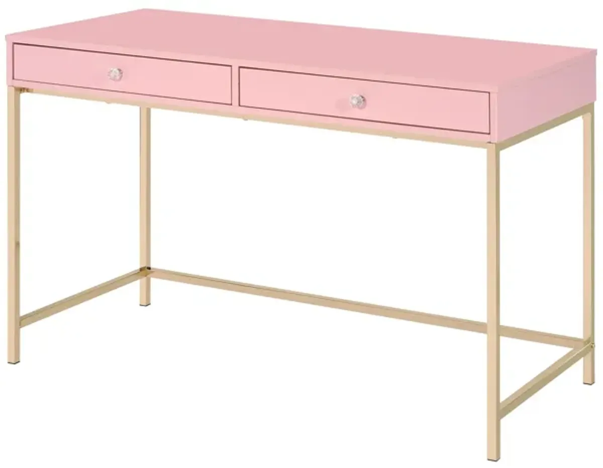 Writing Desk with 2 Storage Compartments, Pink and Gold-Benzara