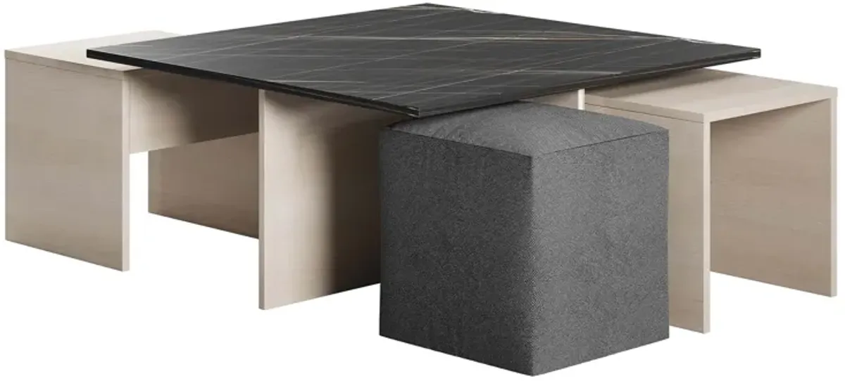 Haley Coffee Table & Ottoman Set in Black