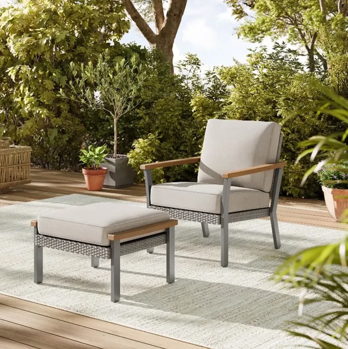 Patio Ottoman Stool with Cushioned Top and Versatile Design