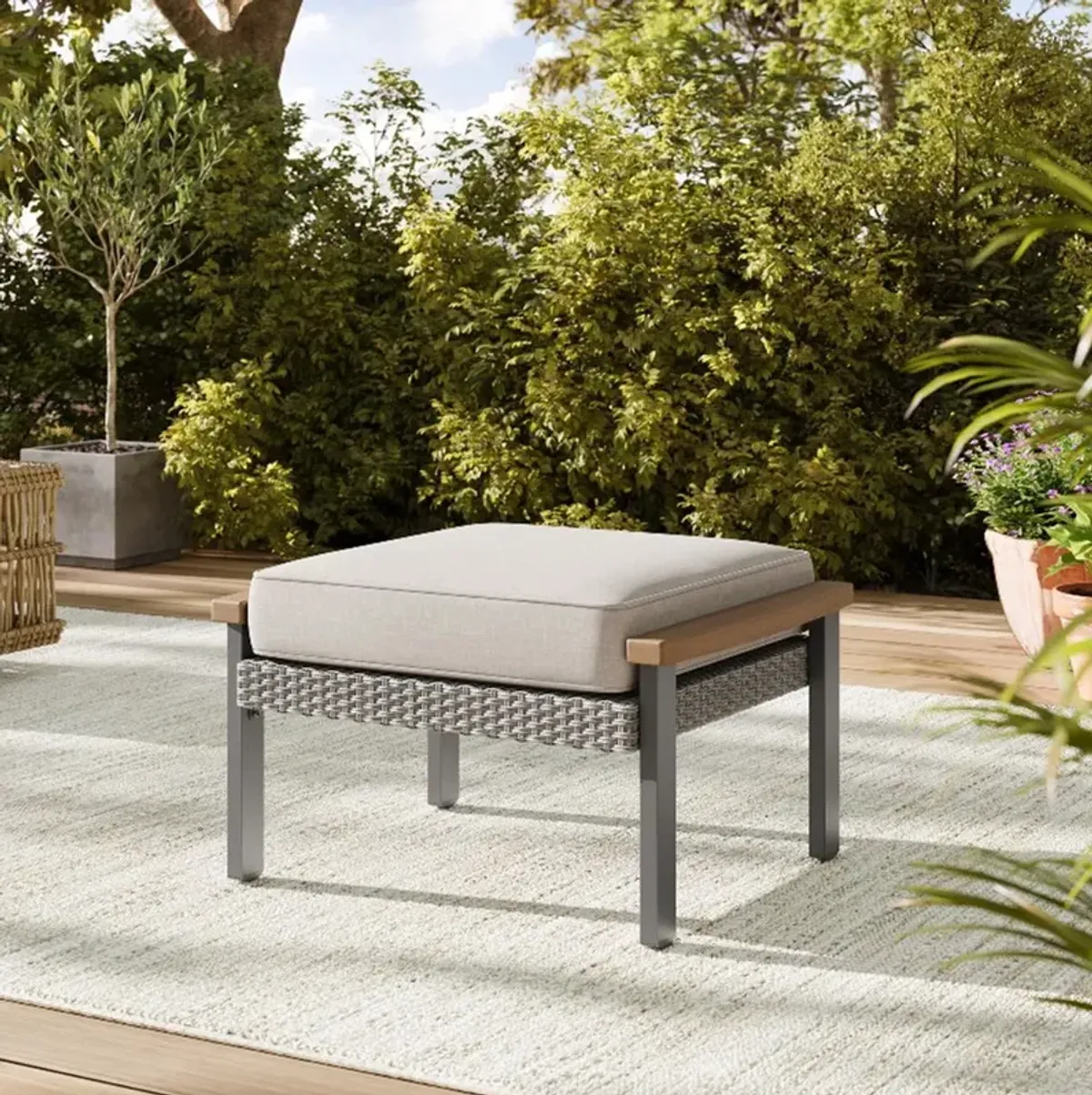 Patio Ottoman Stool with Cushioned Top and Versatile Design