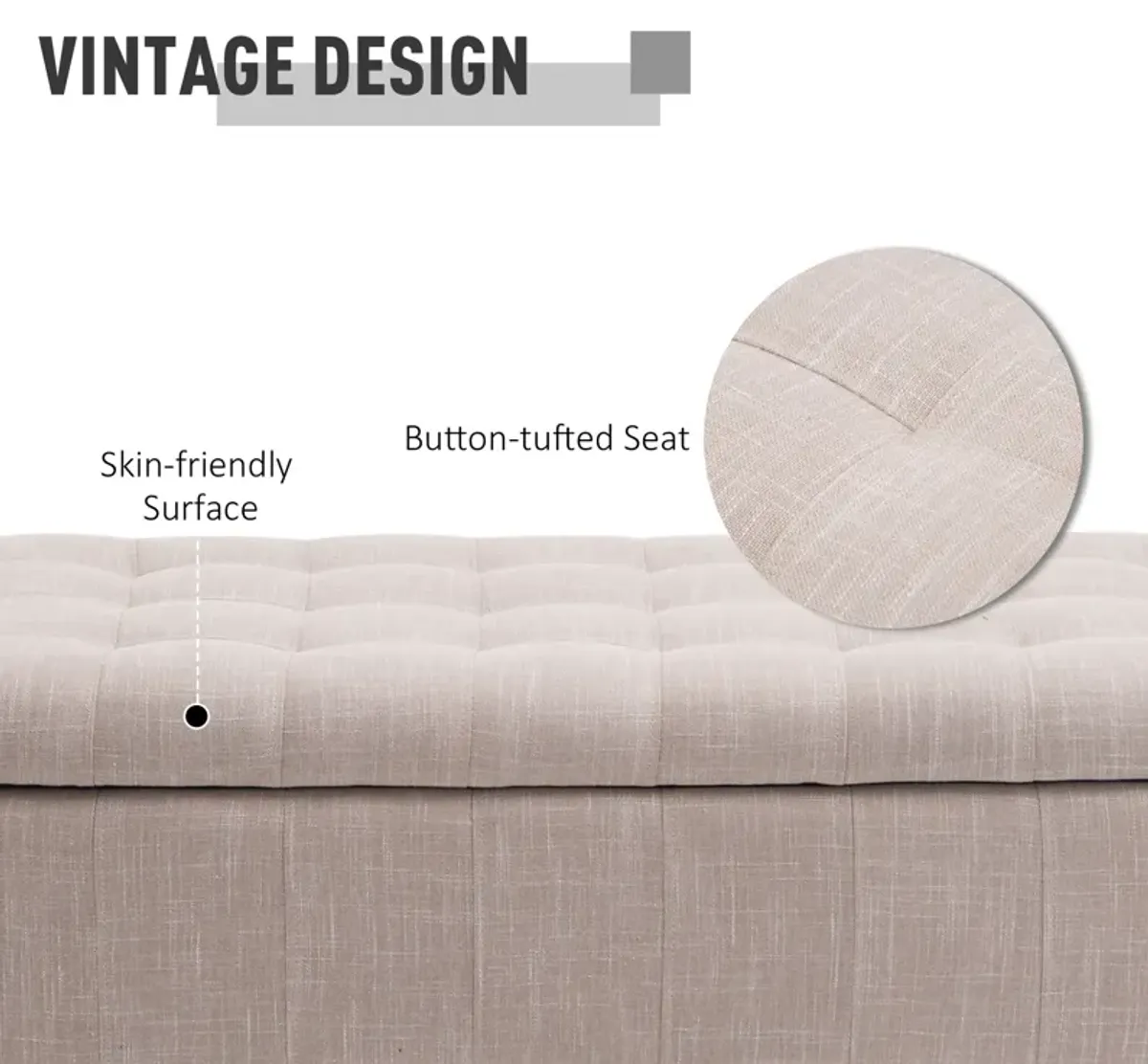 Versatile Beige Chest: 42" Tufted Linen Ottoman Bench with Soft Close Lid