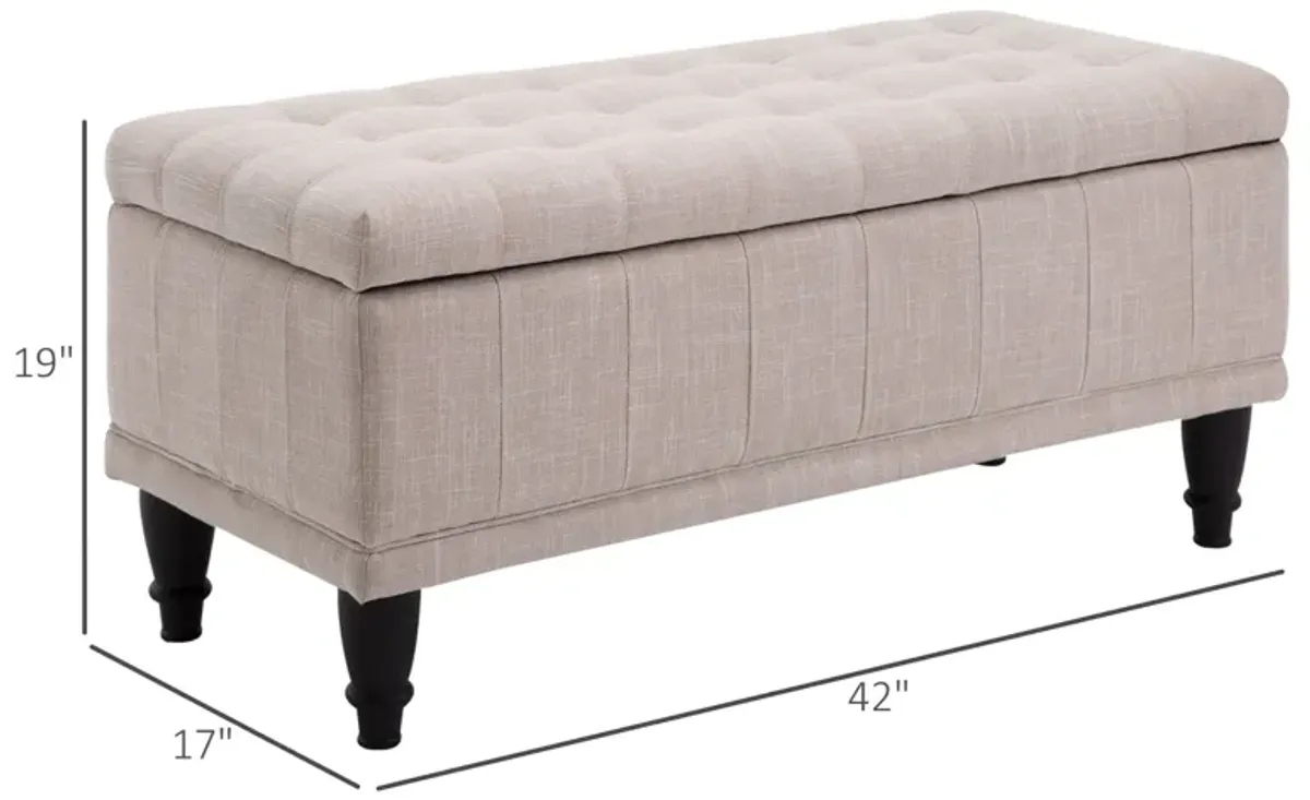 Versatile Beige Chest: 42" Tufted Linen Ottoman Bench with Soft Close Lid