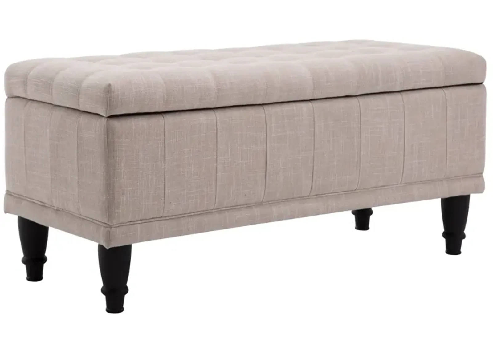 Versatile Beige Chest: 42" Tufted Linen Ottoman Bench with Soft Close Lid