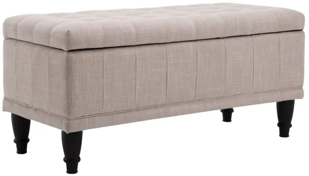 Versatile Beige Chest: 42" Tufted Linen Ottoman Bench with Soft Close Lid