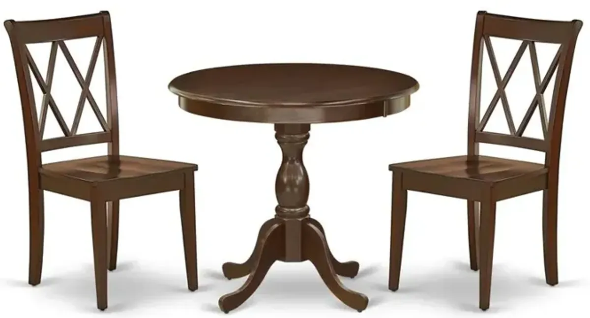 AMCL3-MAH-W 3 Piece Dining Table Set - 1 Dining Room Table and 2 Mahogany Wooden Chairs - Mahogany Finish