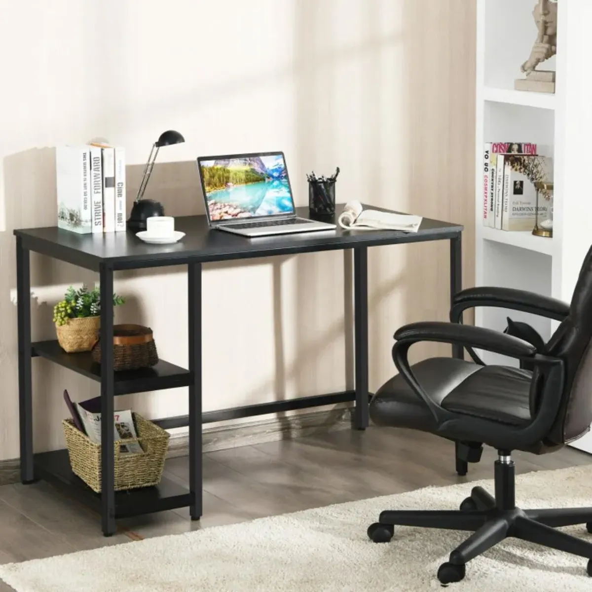 Hivvago Large Computer Desk Office Study Table Workstation with Adjustable Shelf