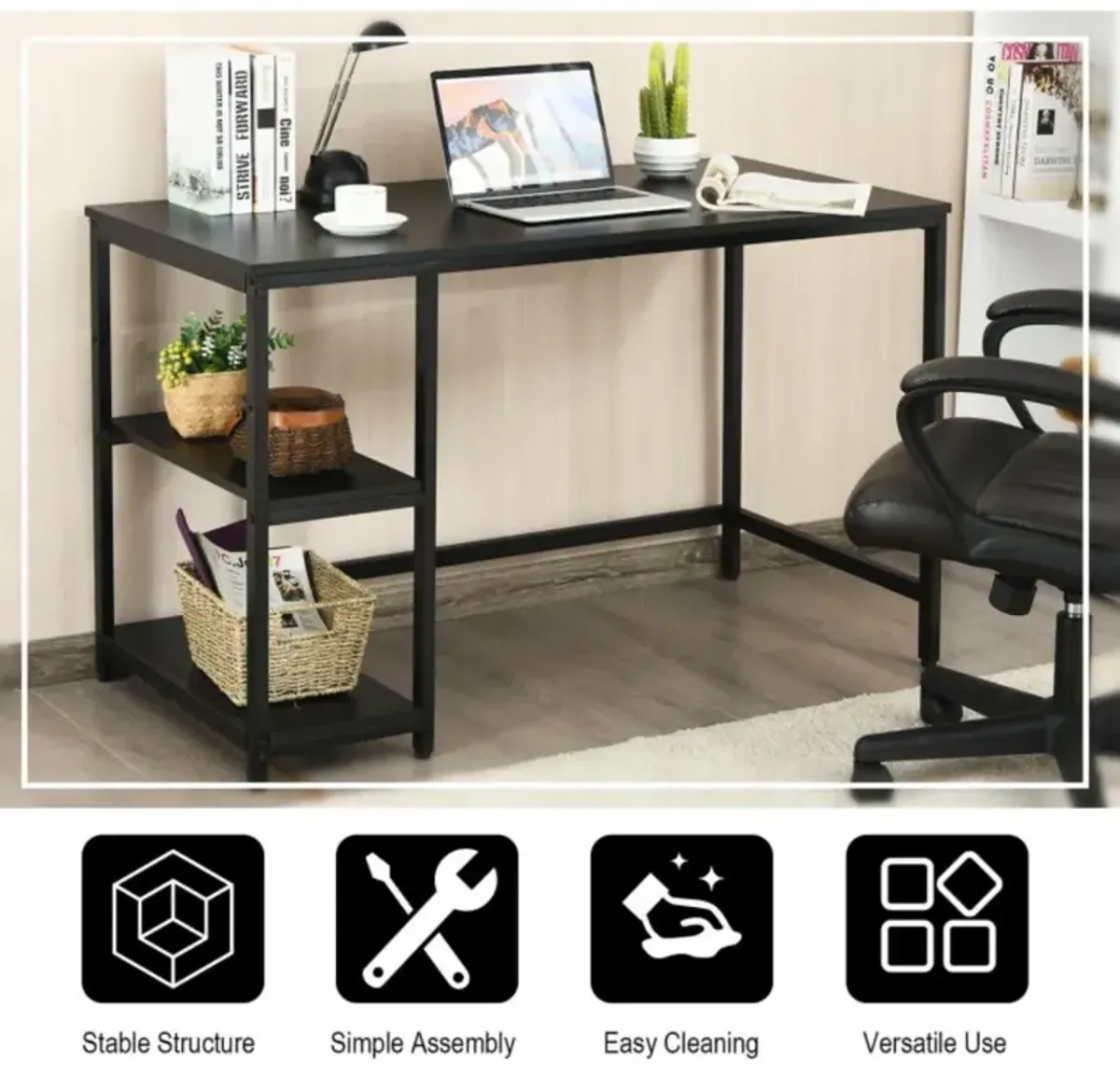 Hivvago Large Computer Desk Office Study Table Workstation with Adjustable Shelf