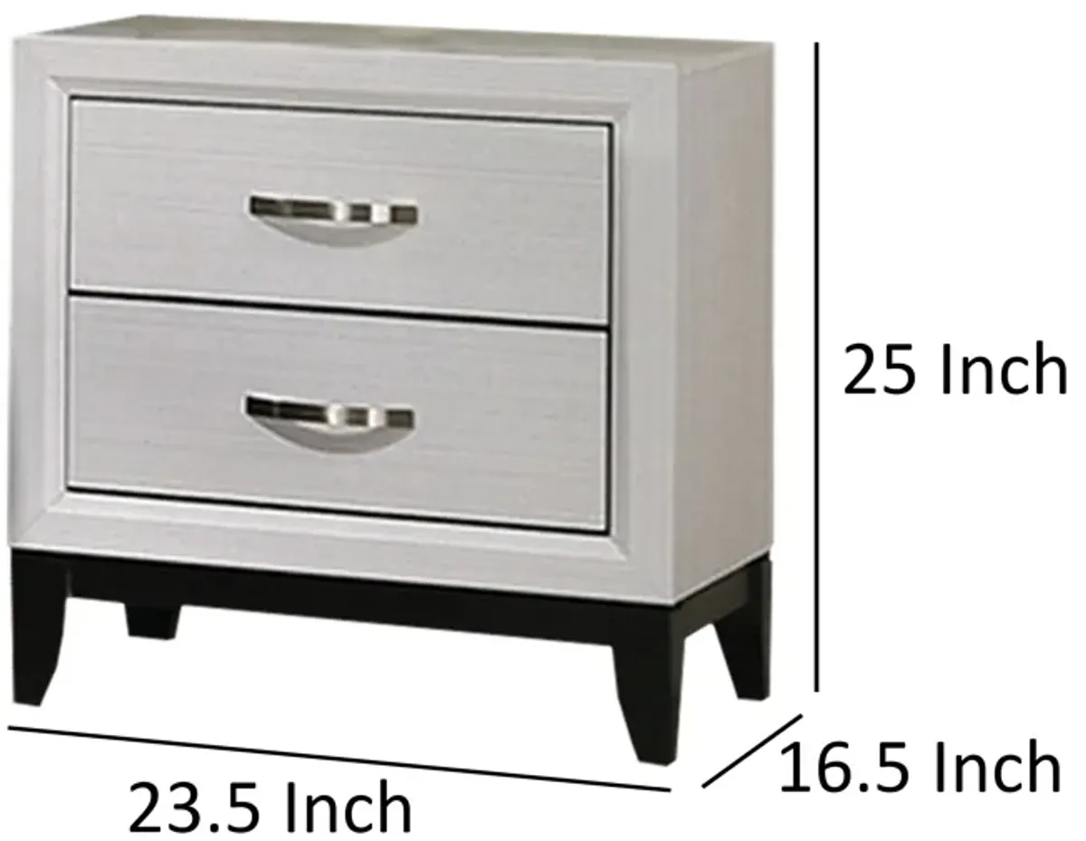 Erica Nightstand, 2 Drawers, White Wood Finished Frame, Metal Handles