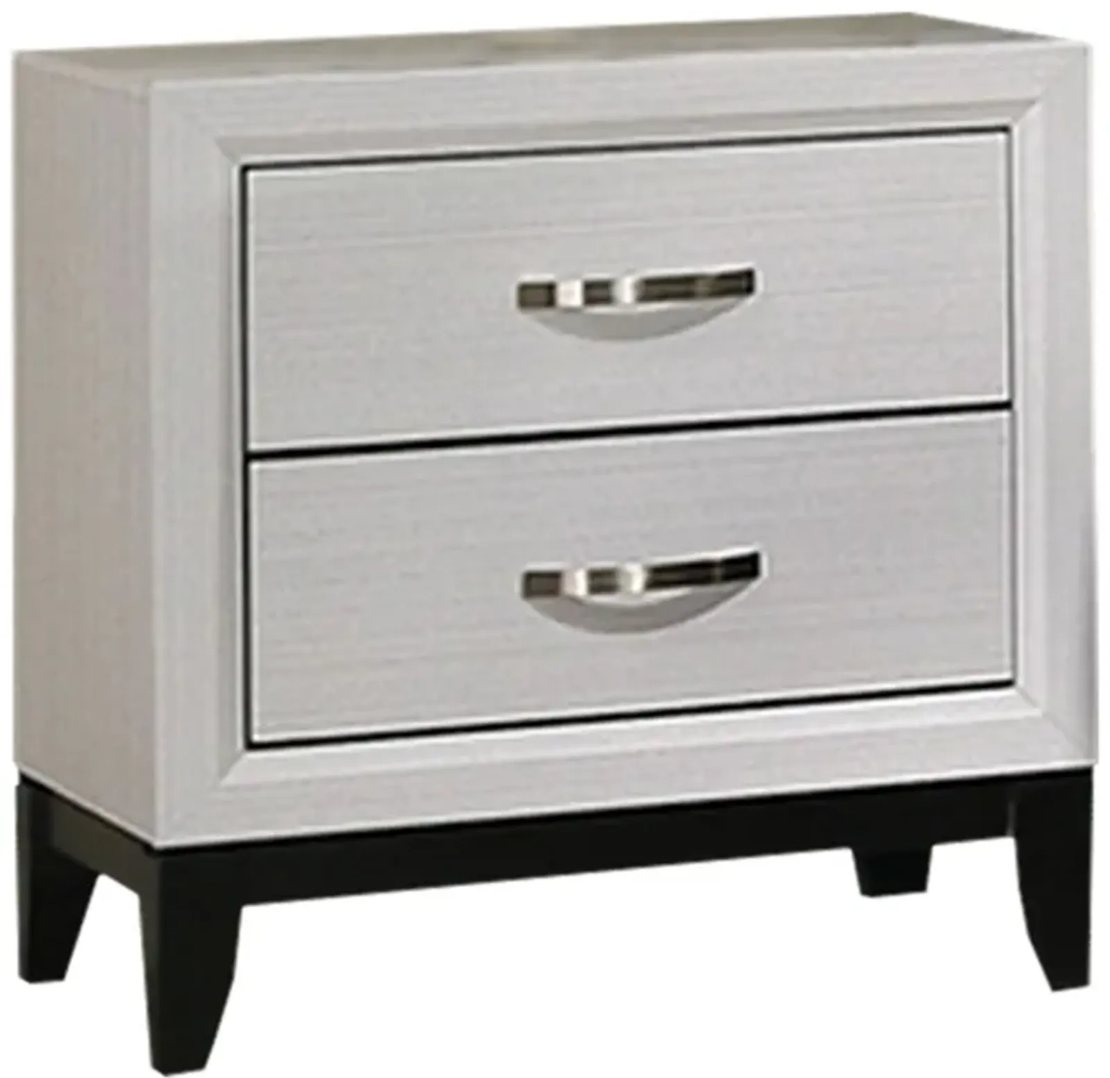 Erica Nightstand, 2 Drawers, White Wood Finished Frame, Metal Handles