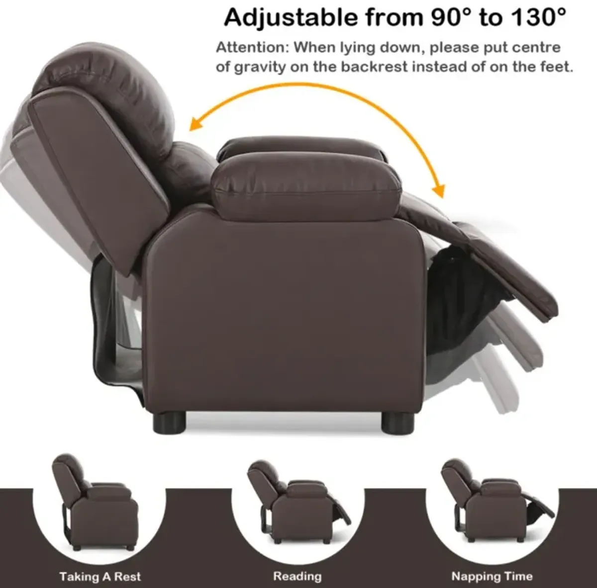 Hivvago Deluxe Kids Armchair Recliner Headrest Sofa w/ Storage Arms