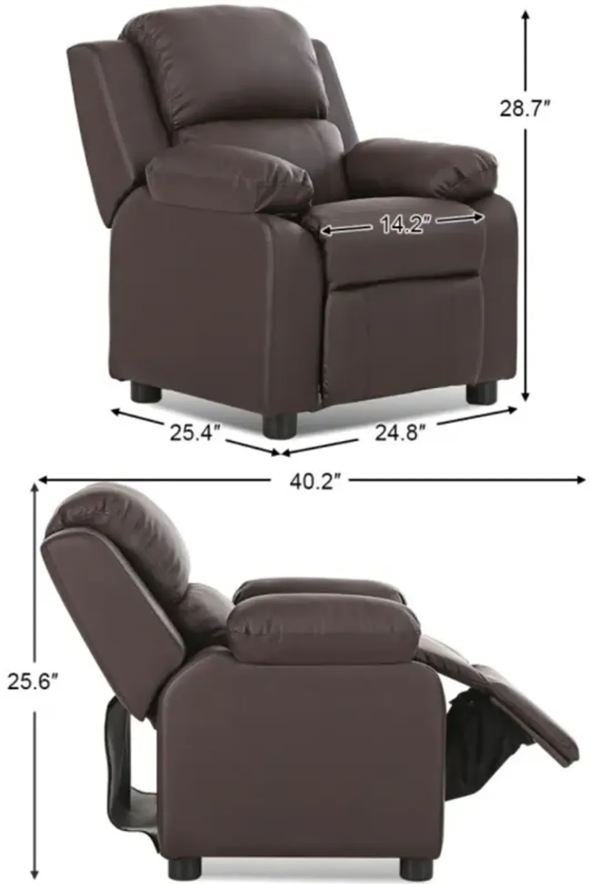 Hivvago Deluxe Kids Armchair Recliner Headrest Sofa w/ Storage Arms