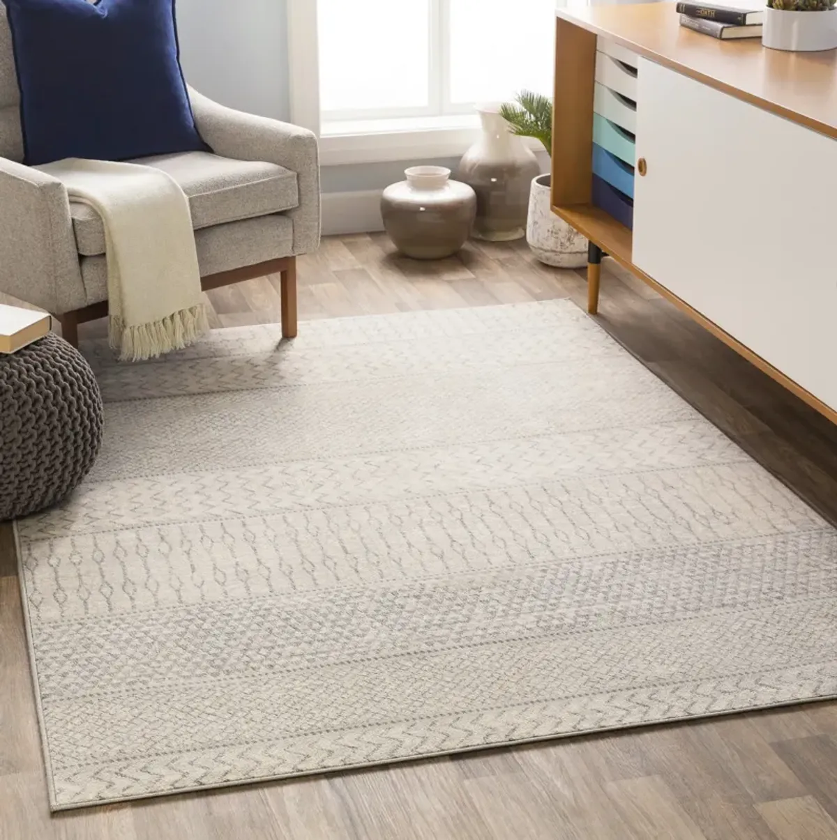 Monaco MOC-2306 6'7' Round White Rug