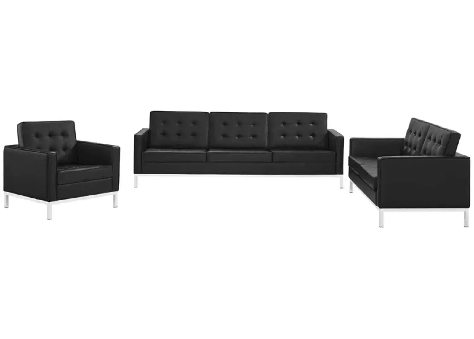 Loft Tufted Upholstered Faux Leather 3 Piece Set