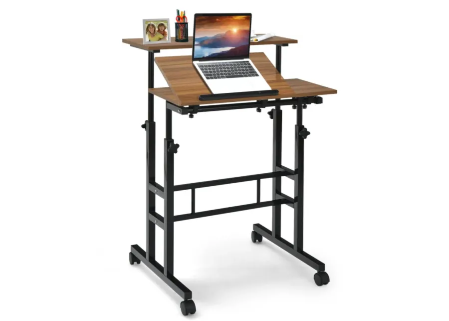 Mobile Standing up Desk Adjustable Computer Desk Tilting Workstation