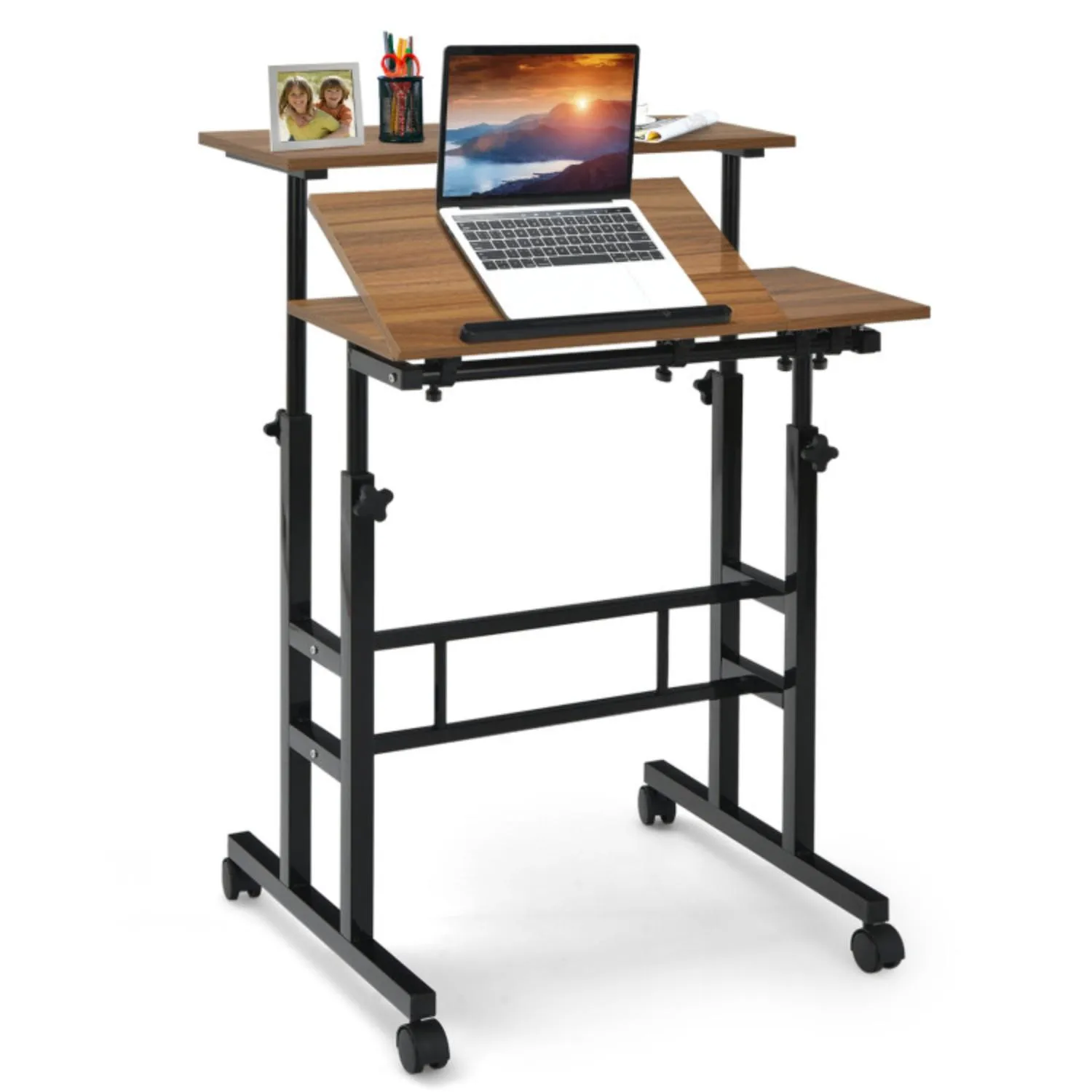 Mobile Standing up Desk Adjustable Computer Desk Tilting Workstation