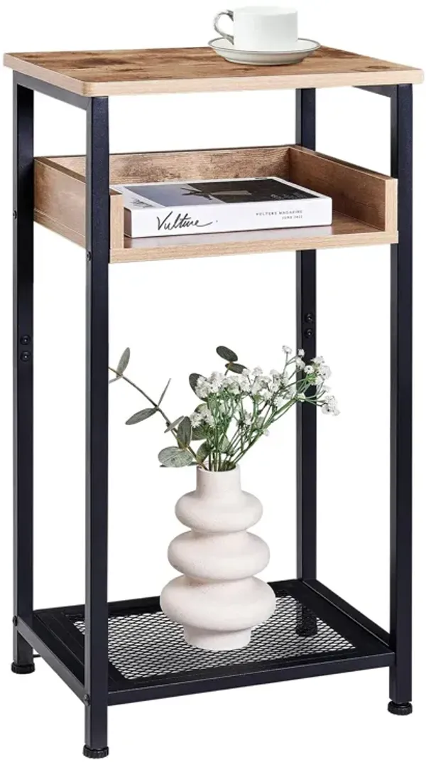 KJGKK Tall Side Table, 30 inch High End Table, Small Entryway Table, Bedside Table for Living Room and Bedroom, Greige & Black