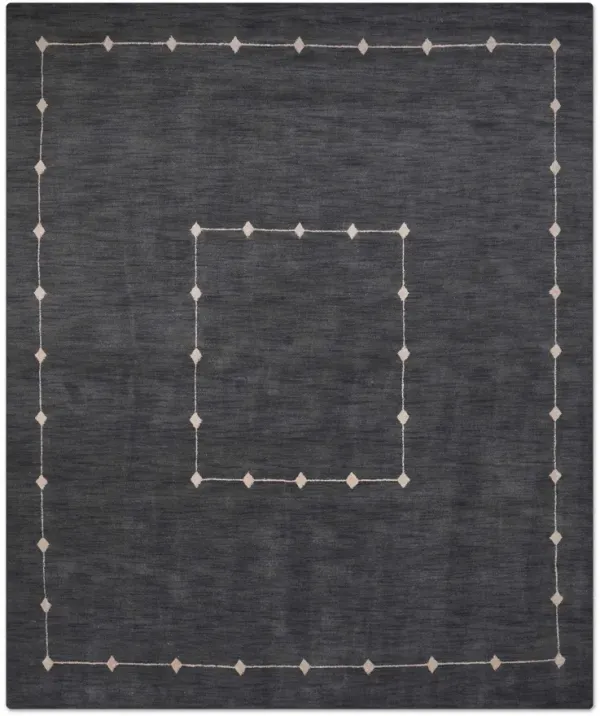 RUGSOTIC CARPETS HAND KNOTTED LOOM WOOL ECO-FRIENDLY AREA RUGS  - 8'x10', Rectangle, Charcoal Color, Geometric Modern Design, High Pile Thick Handmade Anti Skid Rugs for Living Room (L00532)