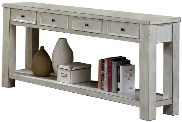 Transitional Wooden Console Table with 4 Drawers and Open Shelf, White