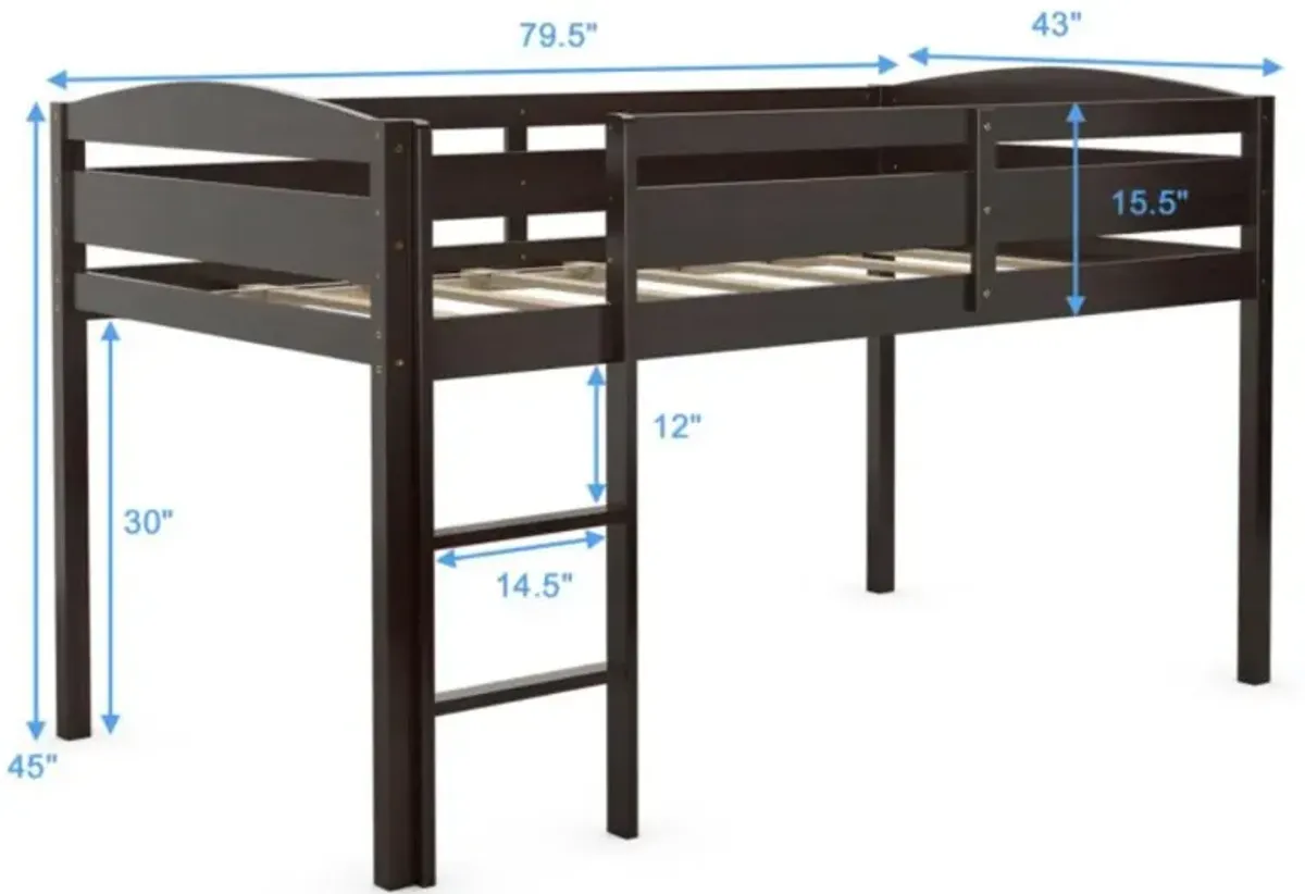 Hivvago Wooden Twin Low Loft Bunk Bed with Guard Rail and Ladder