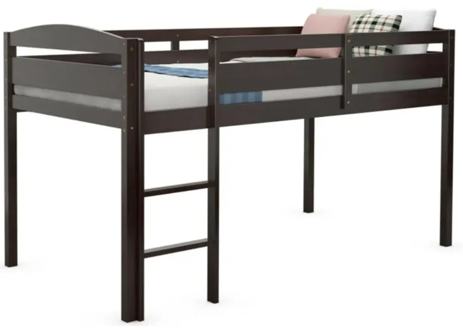 Hivvago Wooden Twin Low Loft Bunk Bed with Guard Rail and Ladder