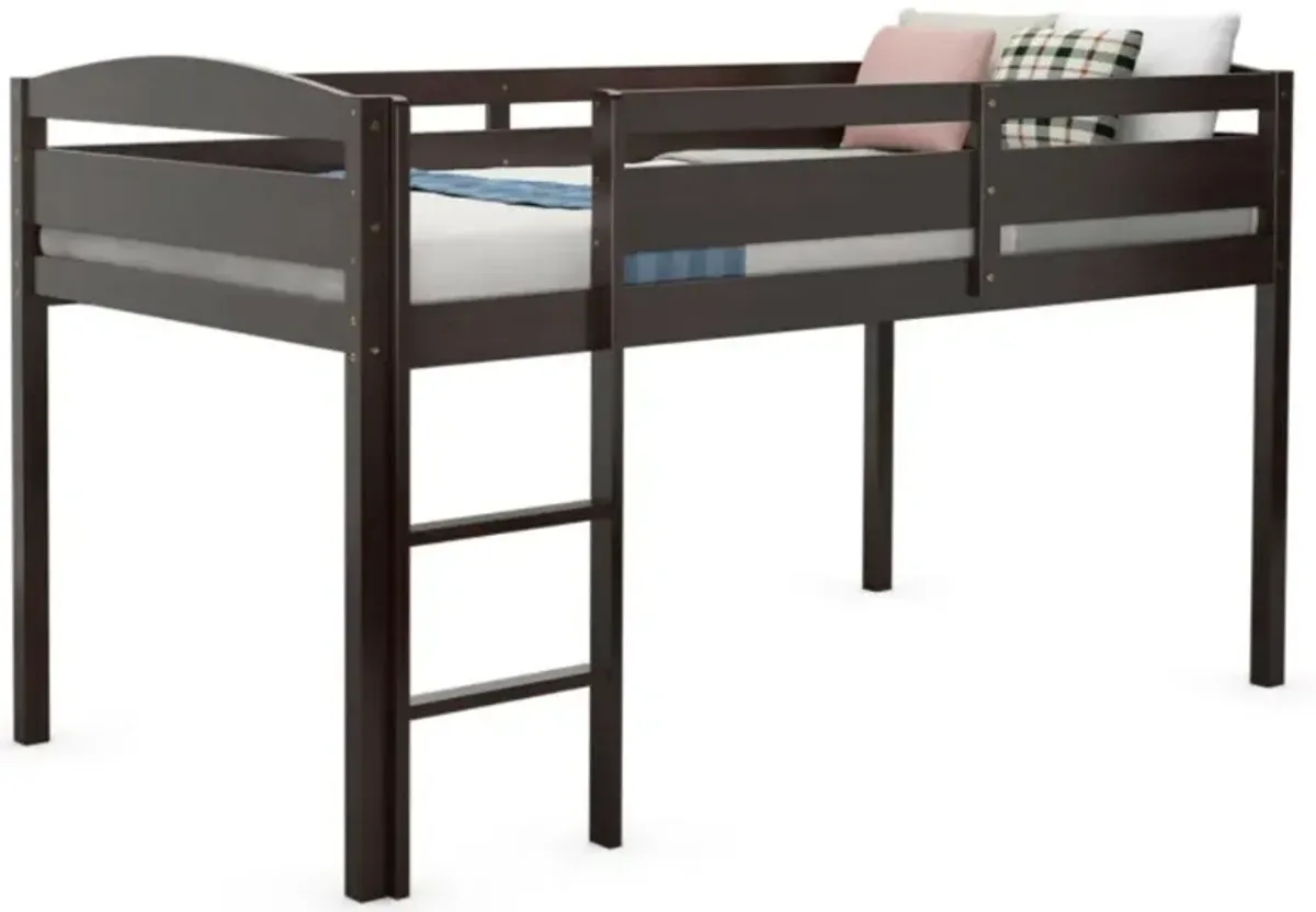 Hivvago Wooden Twin Low Loft Bunk Bed with Guard Rail and Ladder