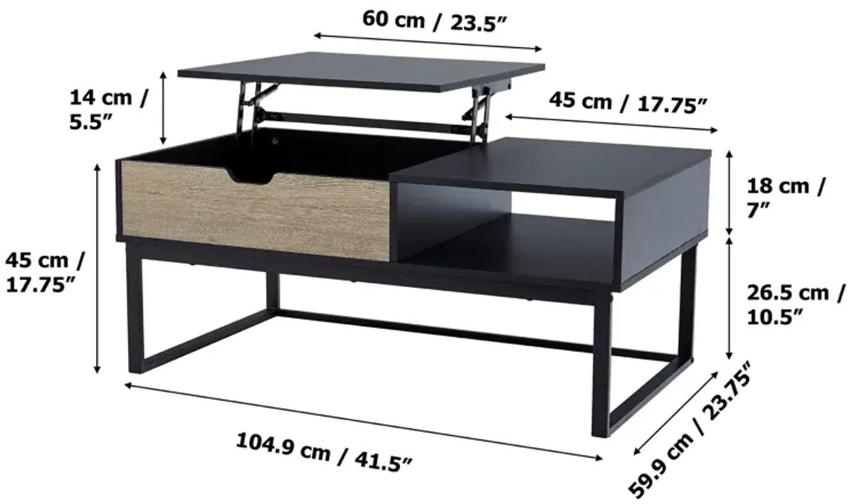 Teamson Home - Lift Top Coffee Table with Storage and Metal Legs