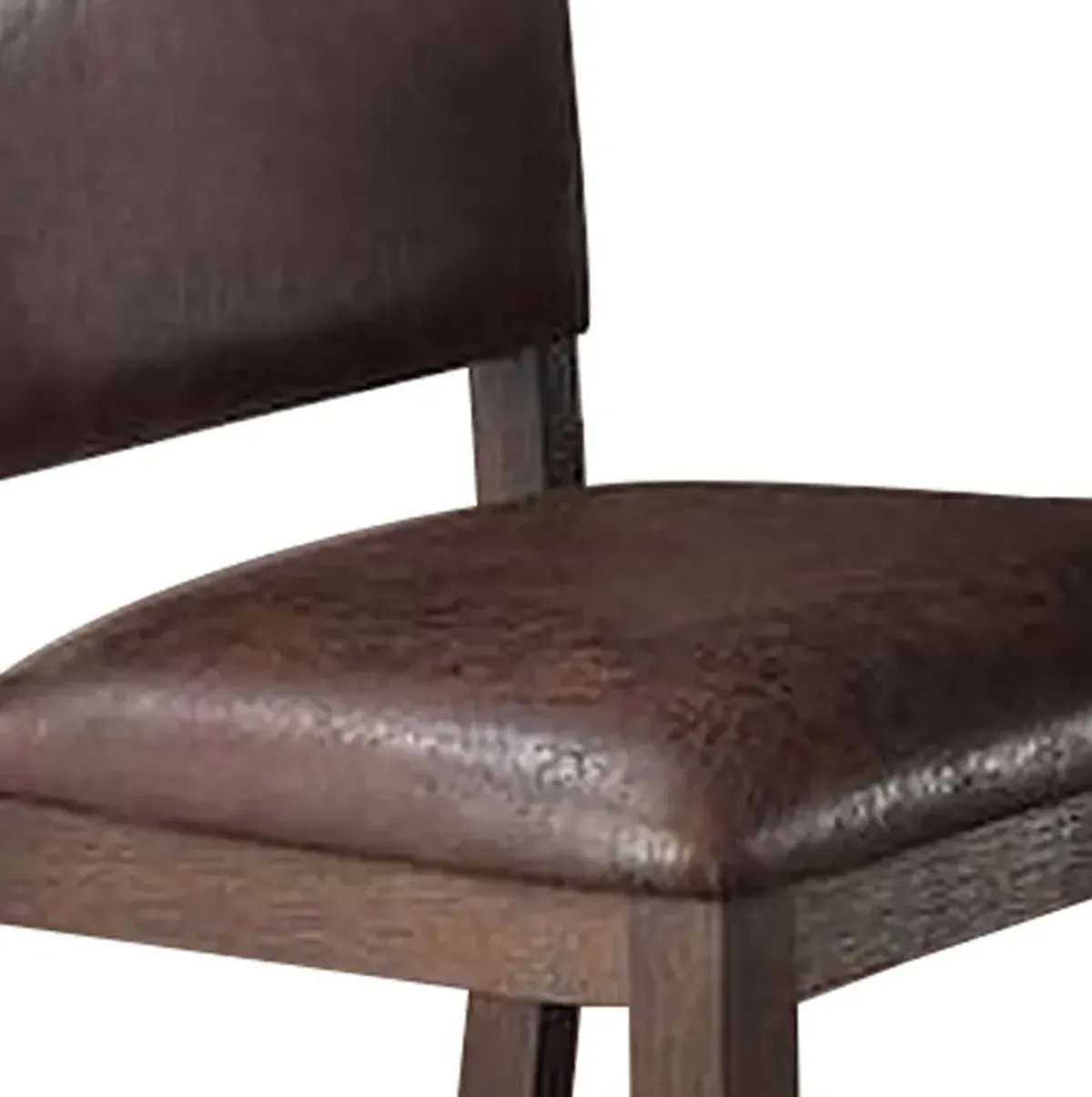 Counter Height Chair with Leatherette Seat and Rivets, Set of 2, Brown-Benzara