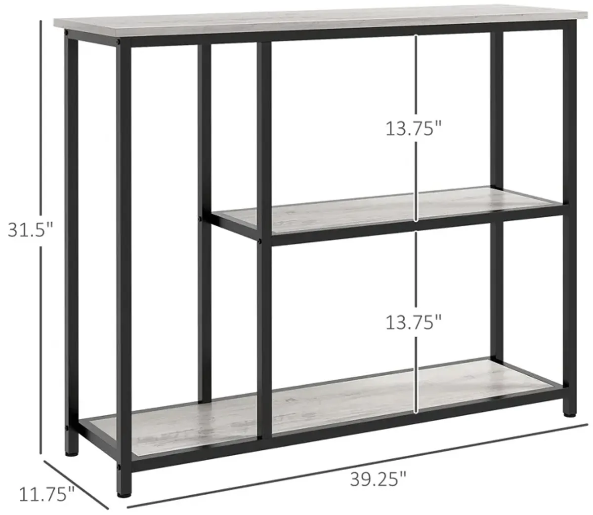 39" Console Table, Entryway Table with 2 Storage Shelves, Steel Frame, Narrow Sofa Table for Living Room