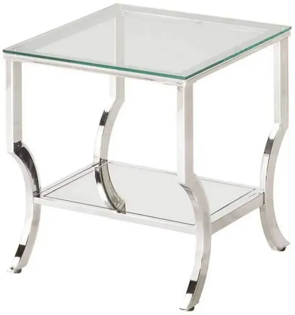 Glass Top End Table with Mirrored Bottom Shelf, Clear and Silver-Benzara