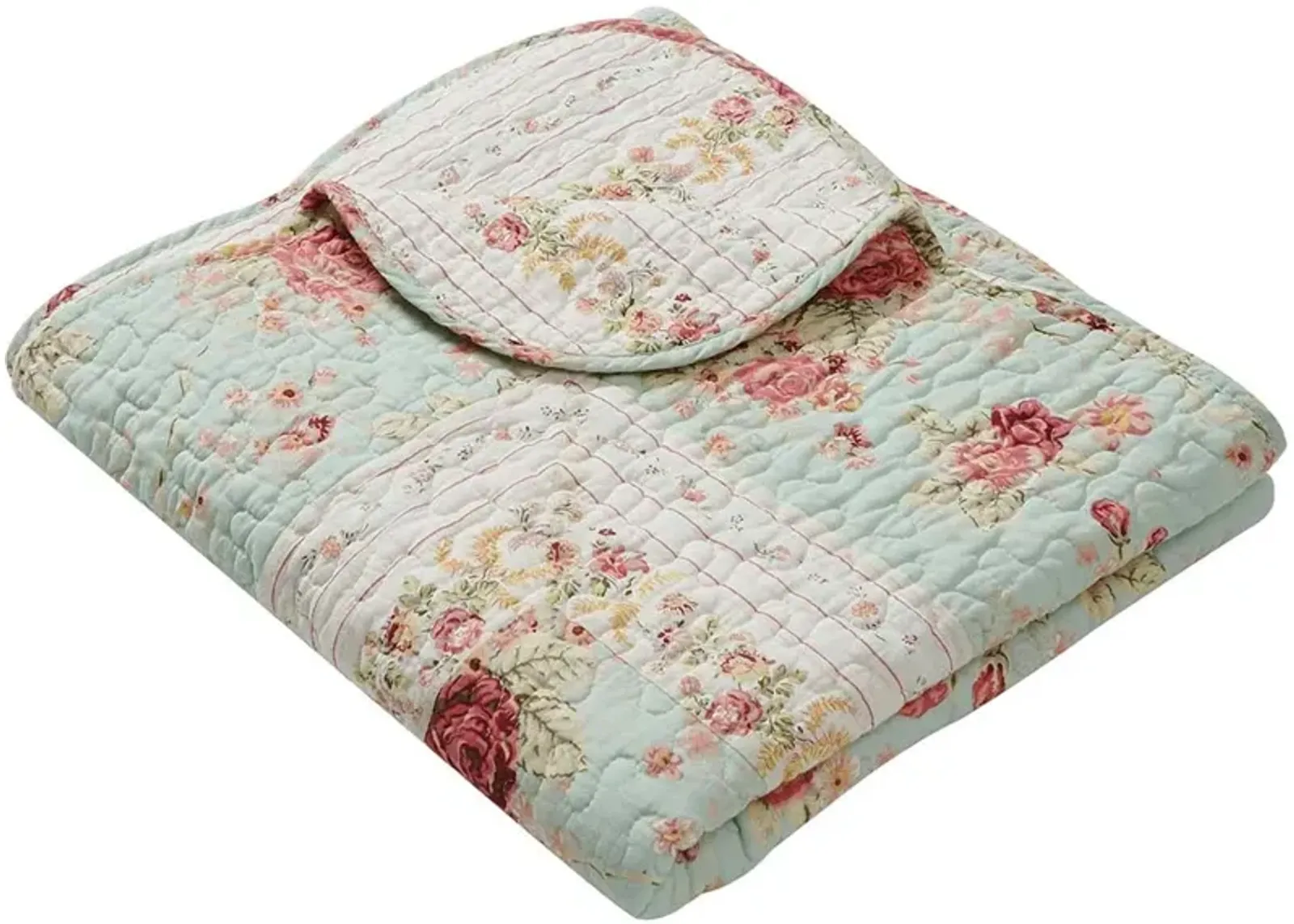 Greenland Home Antique Rose Floral and Pinstripe Print with Dainty Scrolling Floral Throw 50"x60" Blue