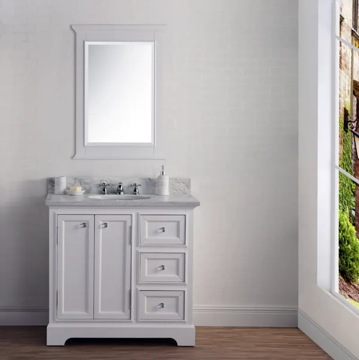 Derby 36 In. Single Sink Carrara White Marble Countertop Bath Vanity In Pure White