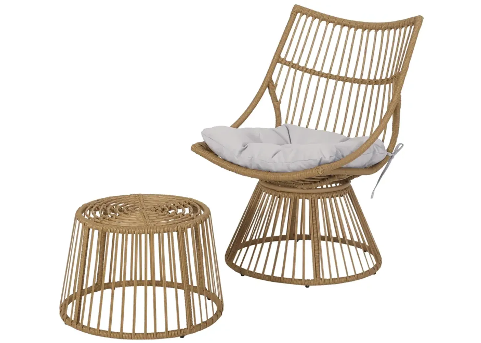 Laine 2 Piece Side Table and Chair Set, Light Brown Outdoor Faux Rattan