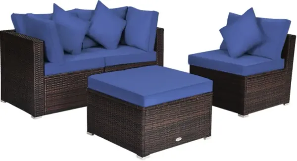 Hivvago 4 Pieces Patio Rattan Furniture Set with Removable Cushions and Pillows