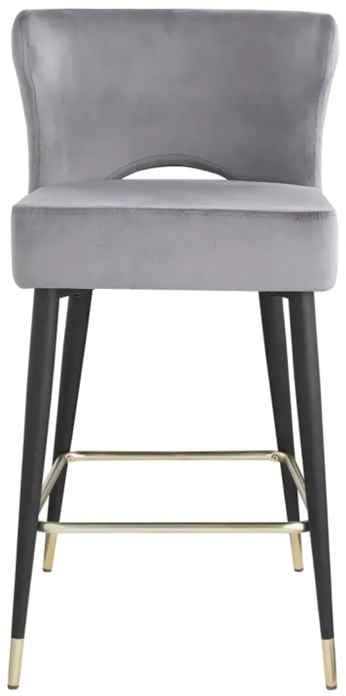 Contemporary Velvet Upholstered Counter Height Stool, Gray & Gold, 22"W x 19"D x 38.5"H